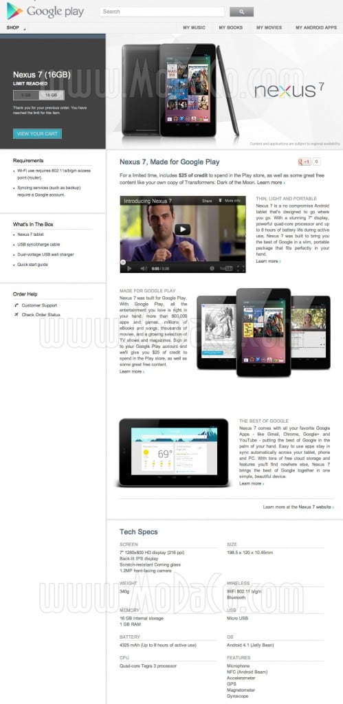 Nexus 7 en Google Play Store