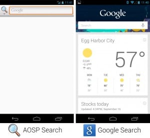 Las apps de búsqueda del AOSP y Google. Imagen cortesía de ArsTechnica