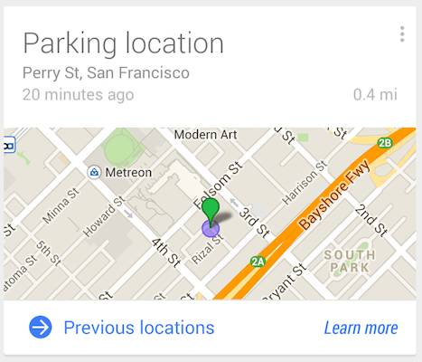 Google Now recuerda el aparcamiento